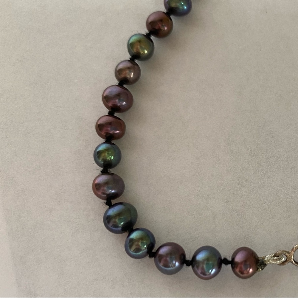 Genuine Freshwater Pearl Purple Blue Green Women’s Sterling 925 Choker Necklace - Picture 1 of 6